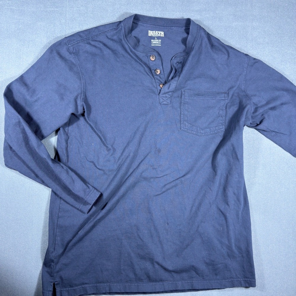 Duluth Trading Co Henley Men Large Navy Longtail T Relaxed Fit Pocket Solid